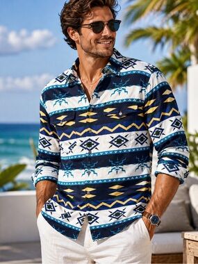 Men's Motto Western Button Down Shirt XL